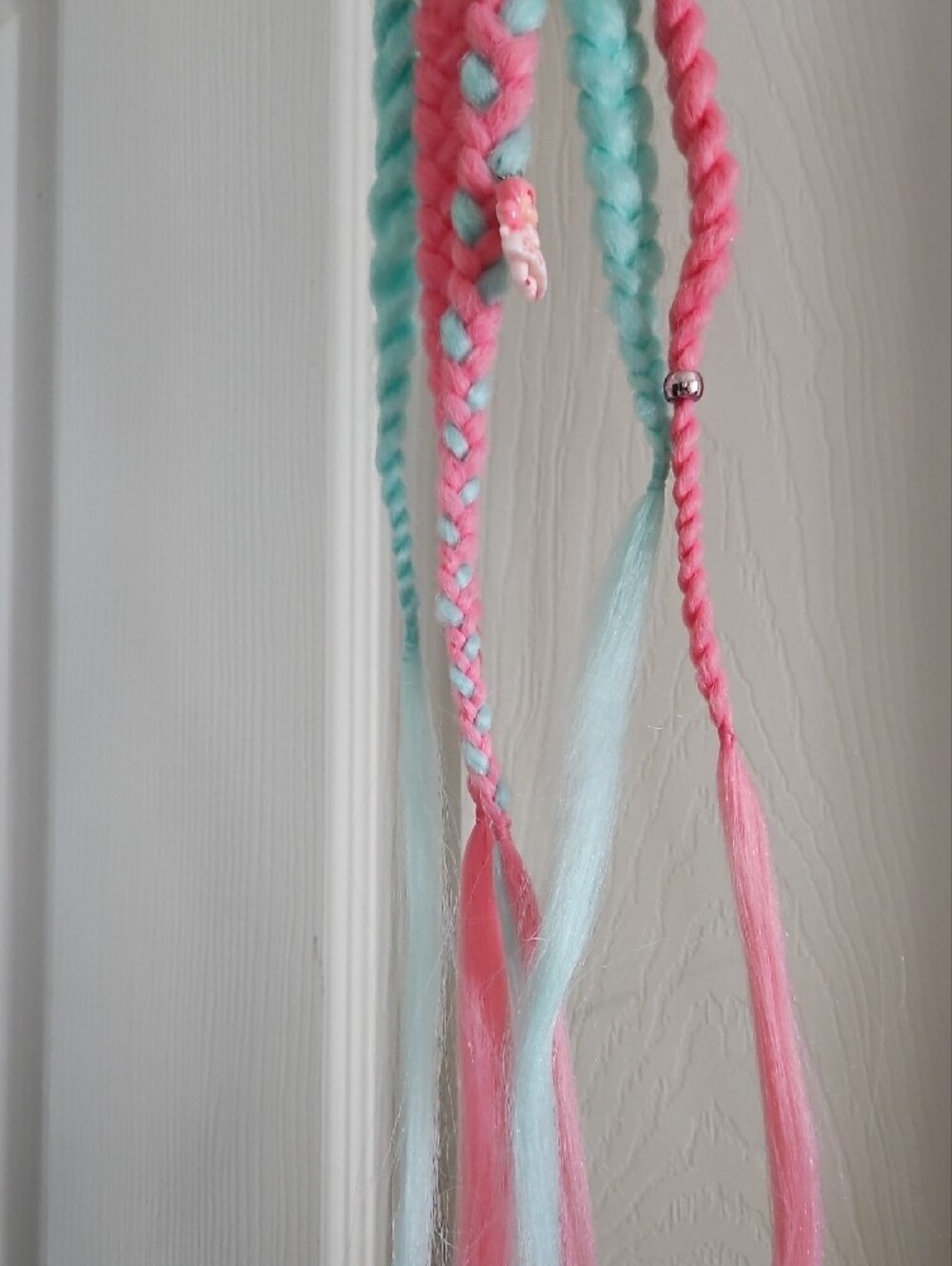 Hand Crafted Pink & Aqua Braided Clip-On Hair Tresses - Picture 3 of 5
